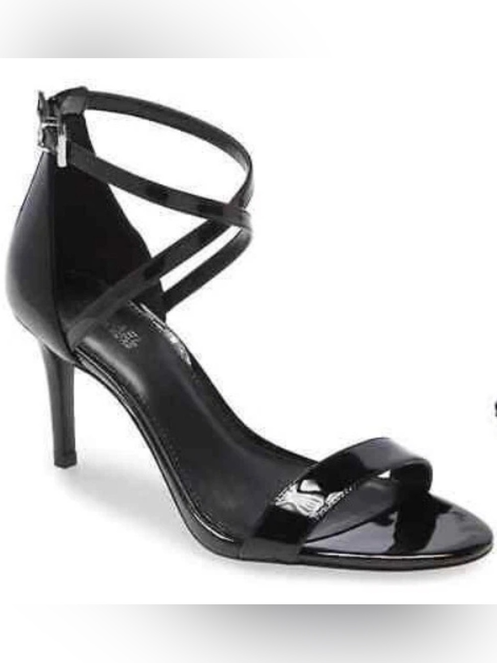 MICHAEL Michael Kors Ava Mid Patent Leather Strappy Sandal Black Size 10